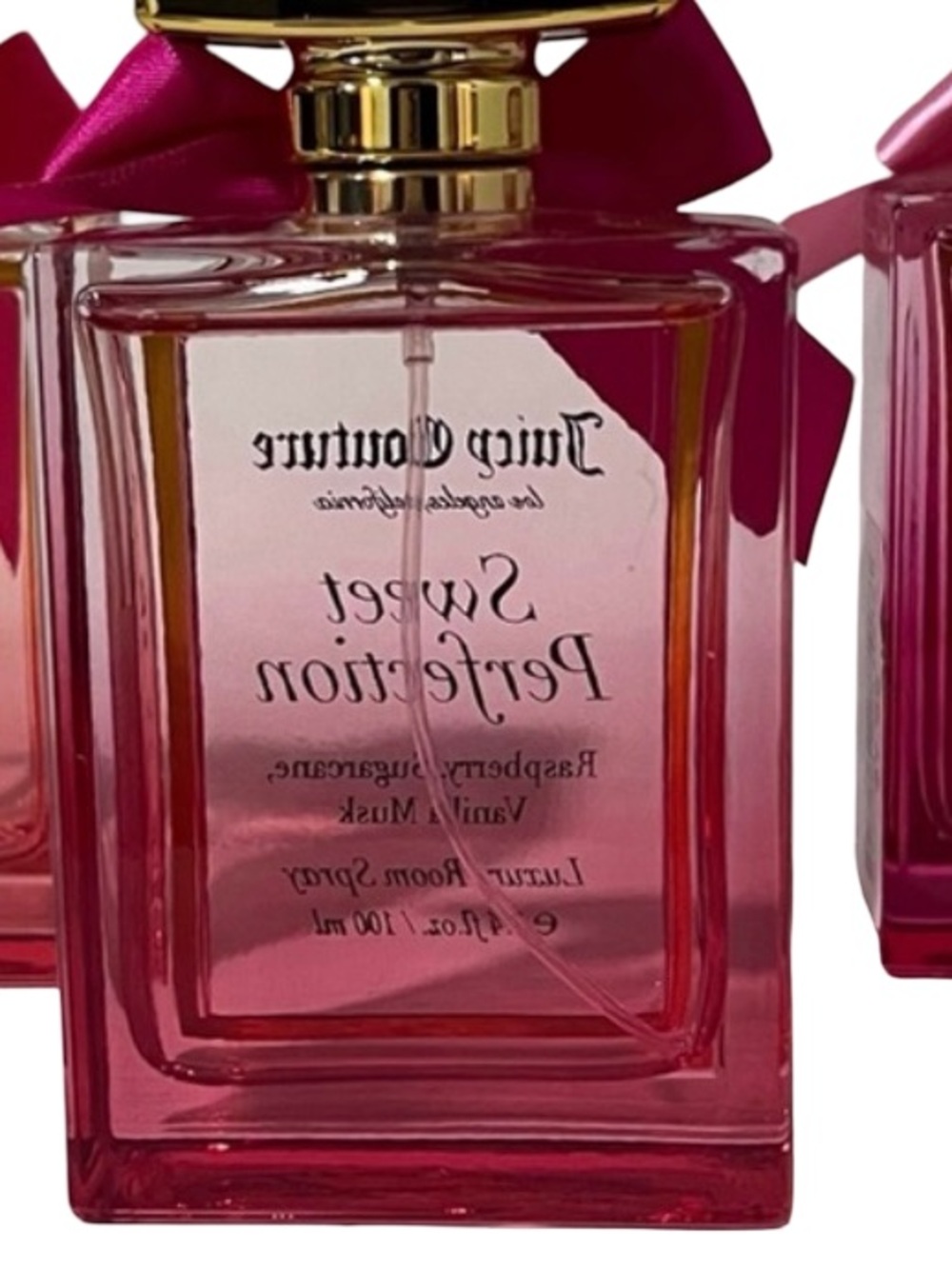 Juicy Couture NWT Classic Juicy Pink Glass Room Spray Trio with Pink Bows - Picture 7 of 9
